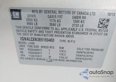 2014 Chevrolet Equinox 2Lt из США, поврежденный, VIN 2GNALCEK3E6169460